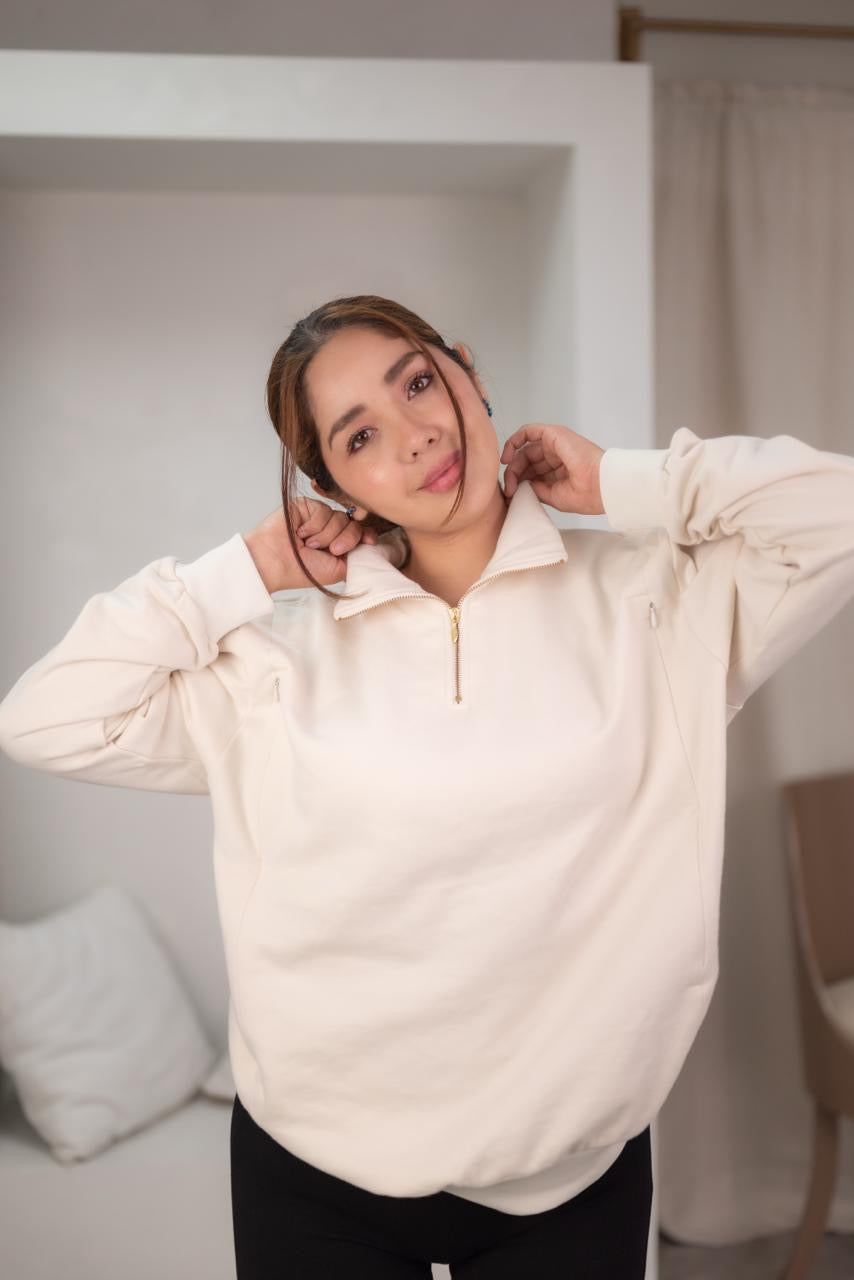 POLERA DE ALGODÓN EMBARAZO & LACTANCIA AMELIE- BEIGE
