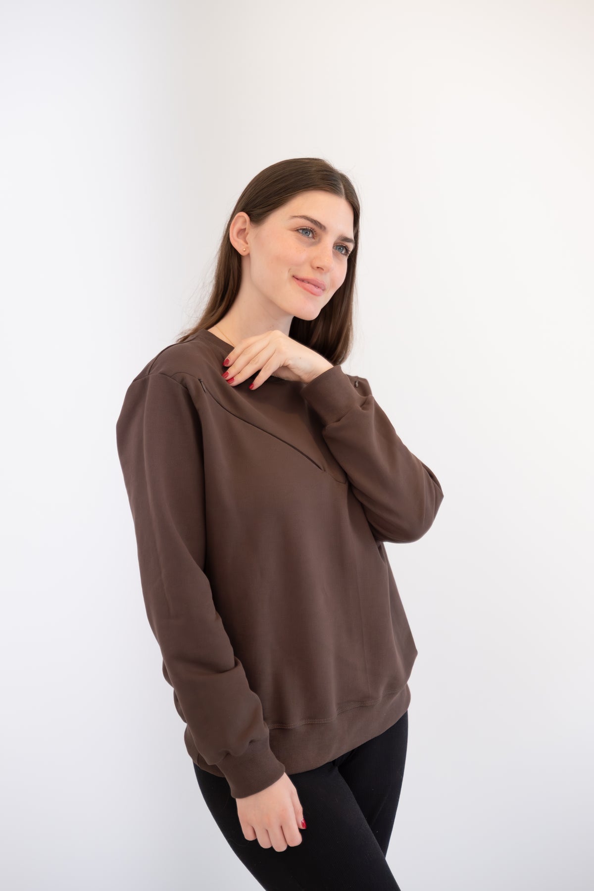 POLERA DE ALGODÓN EMBARAZO & LACTANCIA OLIVIA - MARRÓN