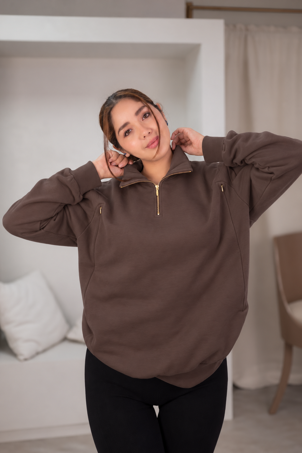 POLERA DE ALGODÓN EMBARAZO & LACTANCIA AMELIE- MARRON